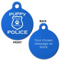 Puppy Police Blue Engraved Aluminium 31mm Large Round Pet Dog ID Tag